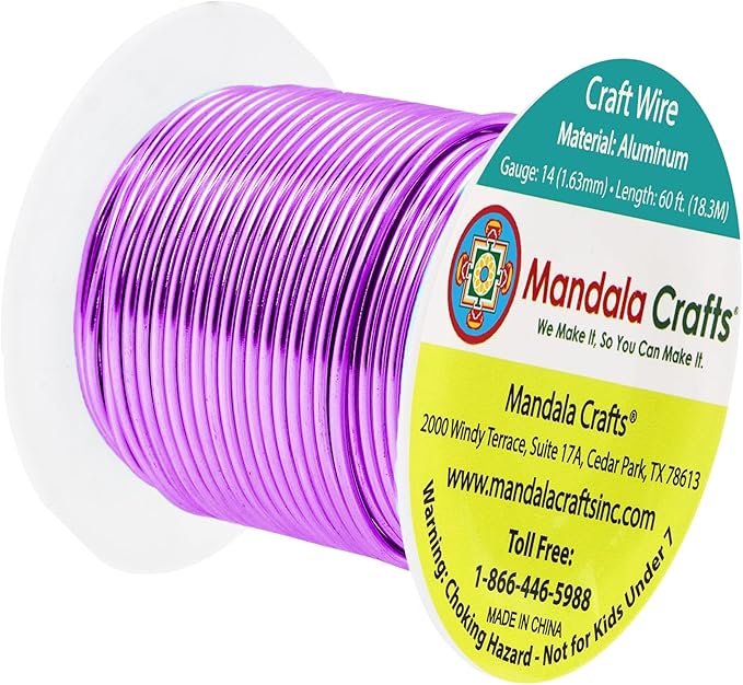 Mandala Crafts 14 Gauge Anodized Aluminum Craft Wire for Jewelry Making - 60 FT Colored Flexible Violet Wire - Bendable for Bonsai Armature Crafting Sculpting
