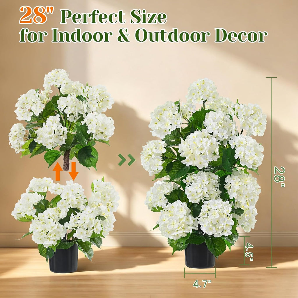 livole 2pcs artificial hydrangea tree potted for outdoor, close-up detail