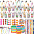 Baderke 24 Sets Birthday Gifts Party Favors Set Include Reusable Cups with Dome Lids Straw Decoration Pencil Heart Eraser Silicone Bracelet Stickers (Birthday A)