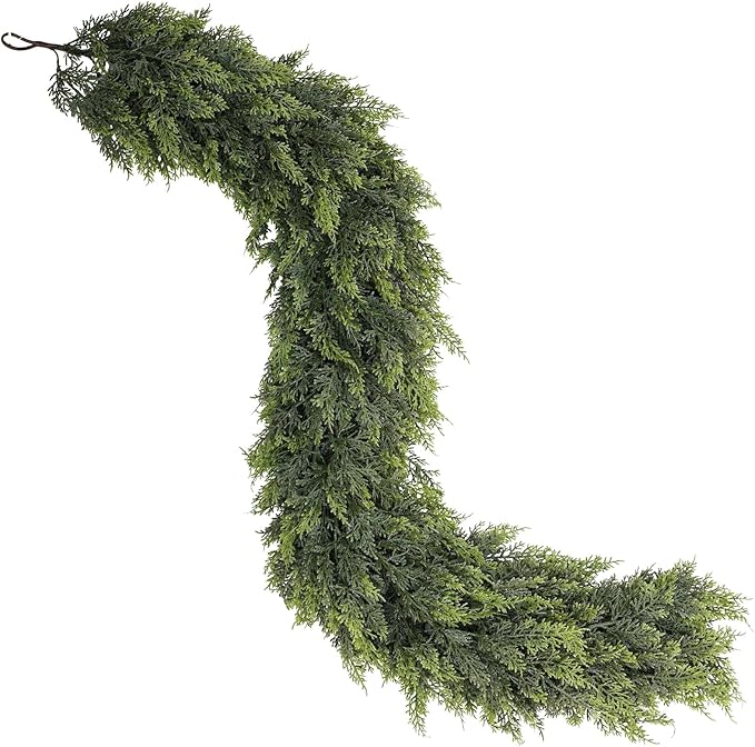 Christmas Cedar Garland - 9ft Artificial Cedar Garland Faux Lush Green Fake Pine Needles for Fireplace,Table,Window,Stairs,Mante,Holiday Indoor Outdoor Xmas Decor(1PCS)
