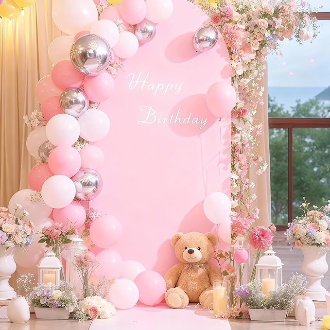 6FT Pink Arch Backdrop Cover - Polyester Fitted Wedding Arch Stand Covers Round Top Chiara Arch Backdrop Cover for Birthday Party Banquet Photo Background Decoration