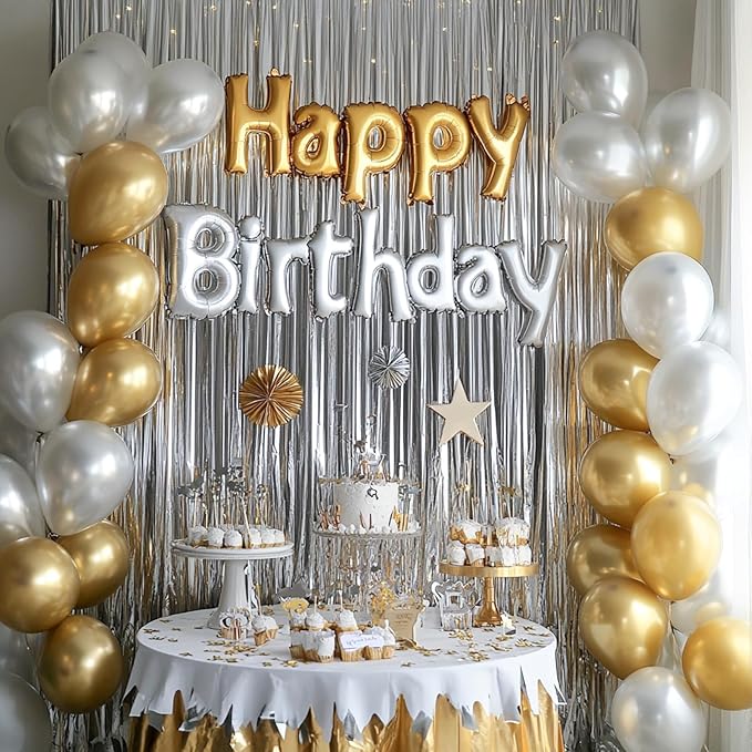 ParyWoo Silver Streamers 3pcs Tinsel Backdrop 8.2FT Metallic Tinsel Foil Fringe Streamer Curtains Party Photo Booth Backdrop for Graduation Baby Shower Bachelorette Wedding Disco Party Decorations
