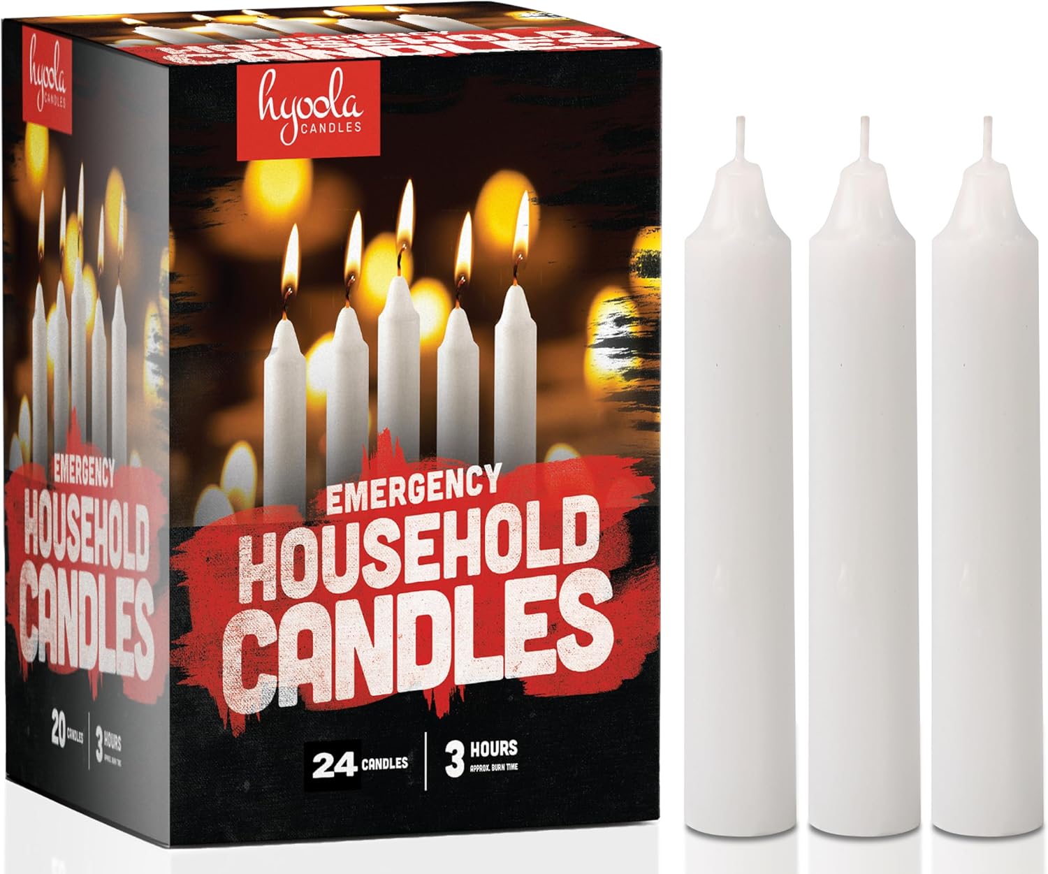 Hyoola Emergency Candles, White Short Tapers, Unscented Emergency Candle for Home and Emergencies Kit (Pack of 24)