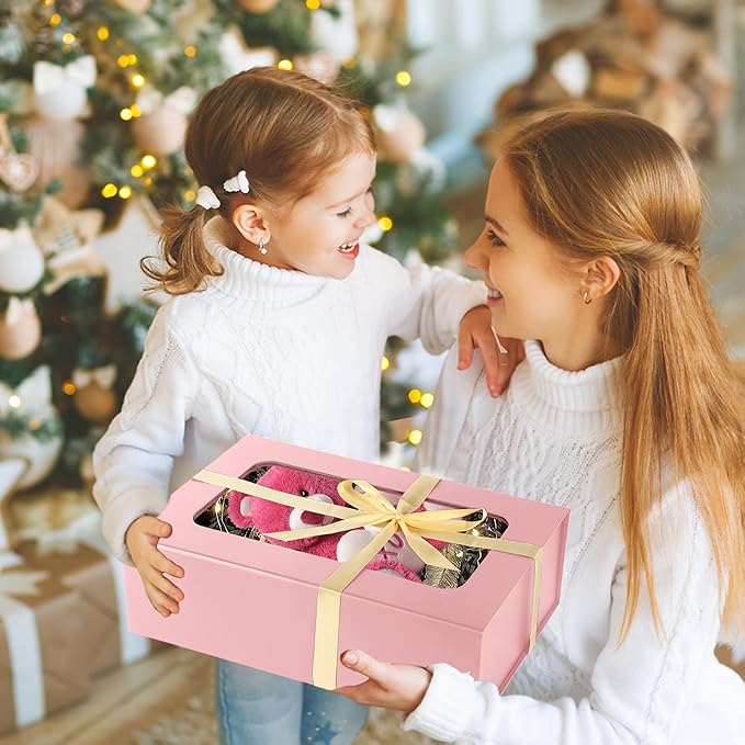Pink Large Gift Boxes with Window, 13.5"x9"x4.3" Bridesmaid Boxe for Gift Giving,Birthday Gift Box with Magnetic,Closure Lid Gift Boxes for Presents,Cute Boxe,Luxury for Gift Packaging,Gift Box for Wrapping Gifts
