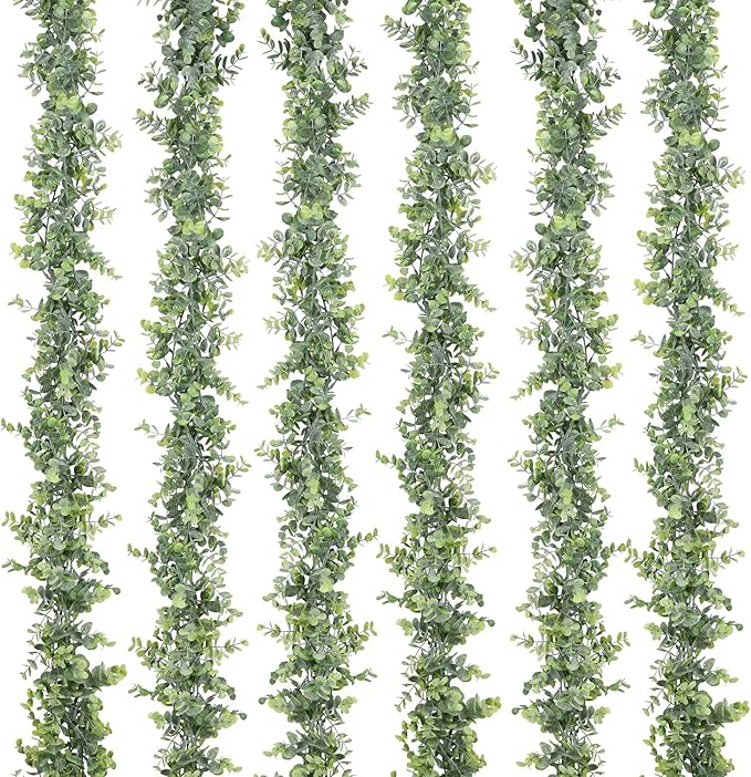 Lvydec 6 Pack Artificial Eucalyptus Garland, Fake Eucalyptus Greenery Garland Wedding Backdrop Arch Wall Decor, 6 Feet/Strand Fake Hanging Plant for Table Festival Party Decoration