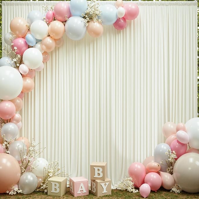 20×12ft Wrinkle Free Ivory Backdrop Curtain for Wedding Parties, 4 Panels 5×12ft Long Soft Silky Polyester Backdrop Drapes Cream Photo Back Drop Curtains for Party Photography Background Cloth