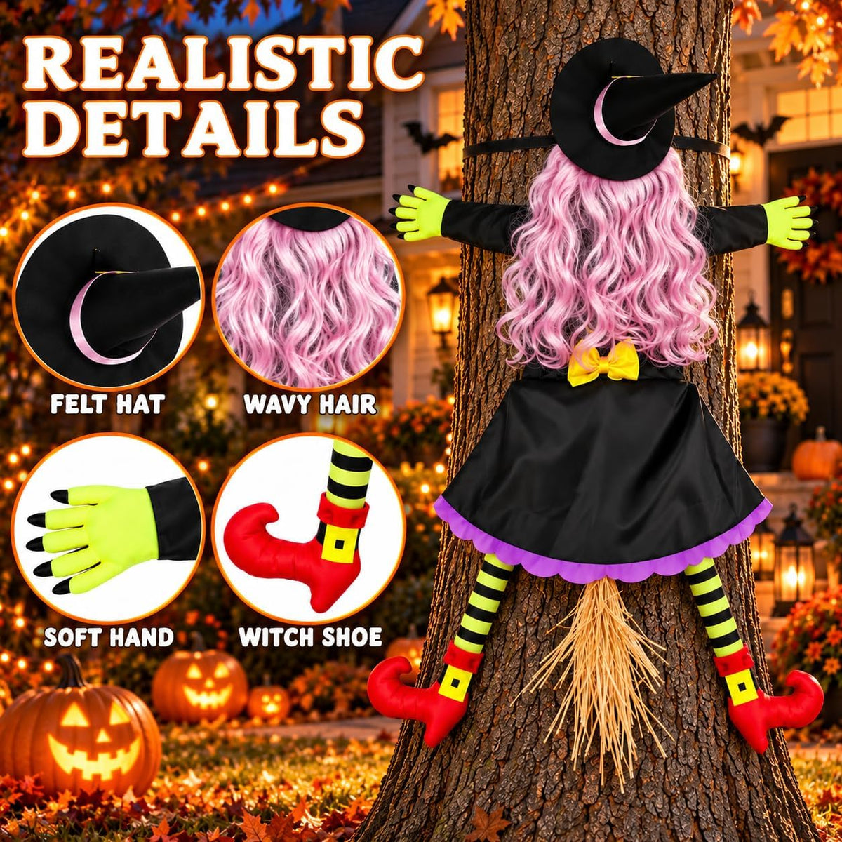 53" Crashing Witch Halloween Decorations Outdoor, Funny Witch Yard Decor...