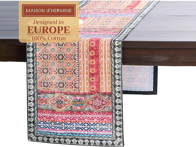 Maison d' Hermine Table Runner 100% Cotton Single Layer Table Runners 72 inches Long for Thanksgiving Christmas Decorations Home Kitchen Dining Party Wedding (Ispahan, 14.5" x 72")