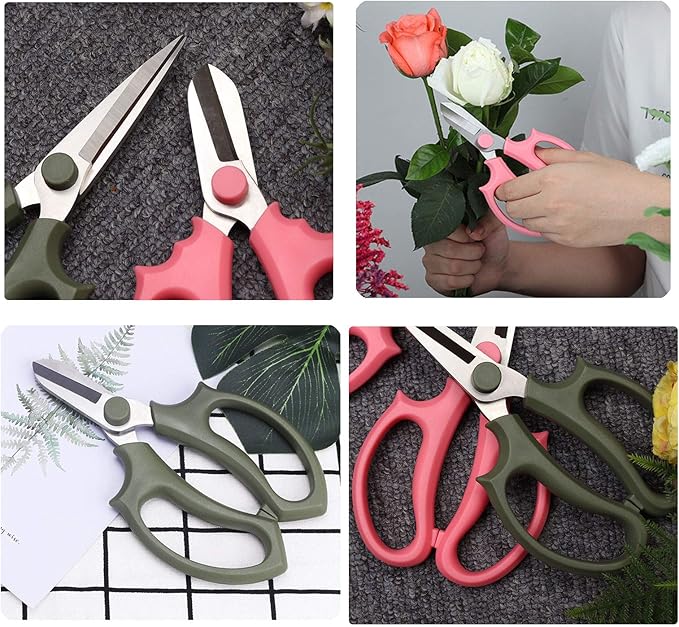 Leize Flower Scissors, Premium Thickened Stainless Steel Floral Shears, Strong Pruner for Flowers, Branches and Leaves (Purple Slender)