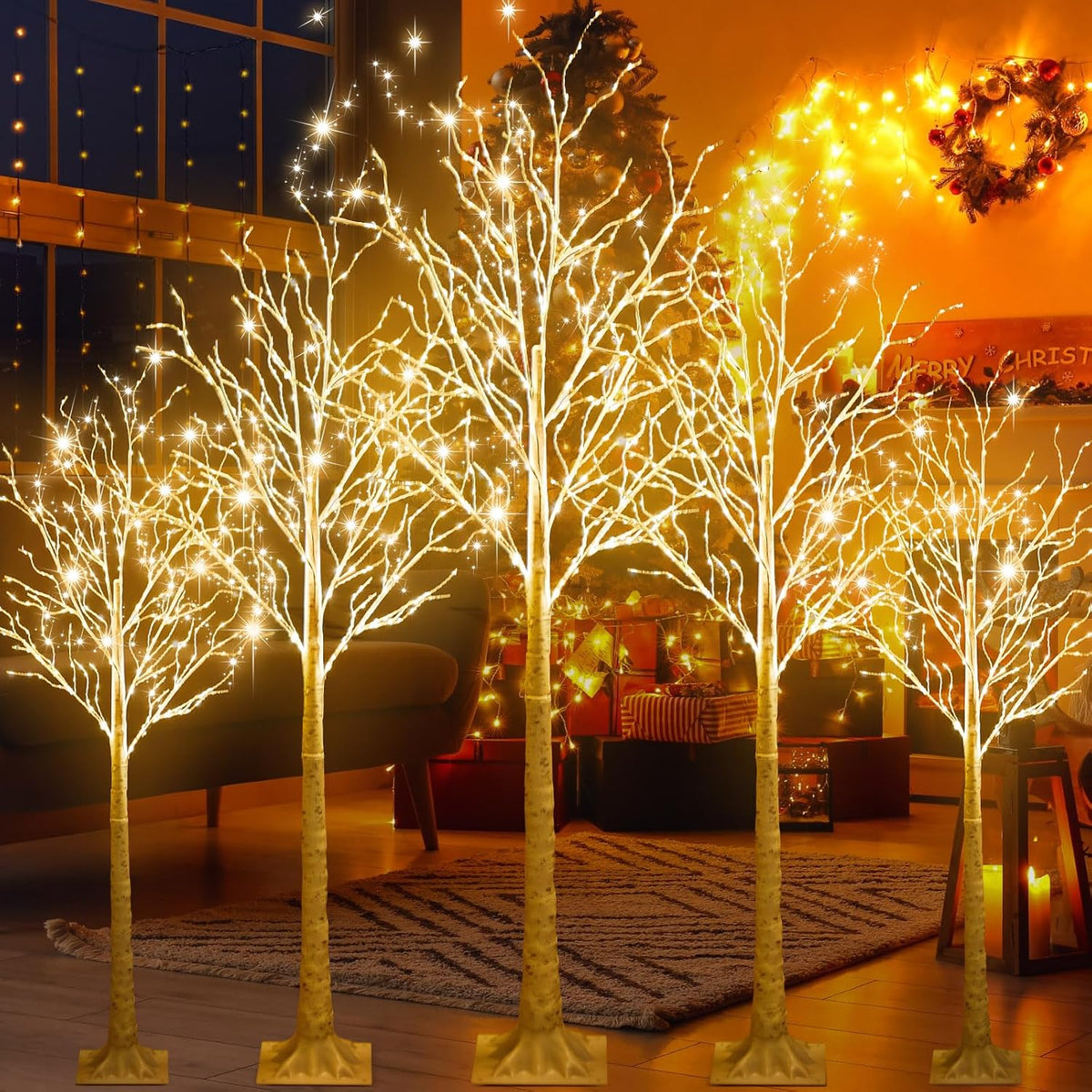 aurelema 5 pcs lighted birch tree, 4ft 6ft, main product view