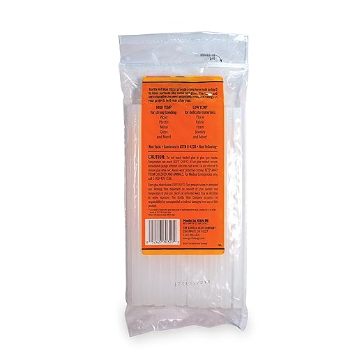 Gorilla Hot Glue Sticks, Clear Glue, Full Size 8" Long x 0.43" Diameter, 20 Count (Pack of 1) - Safe for All Temperatures with Extended Working Time