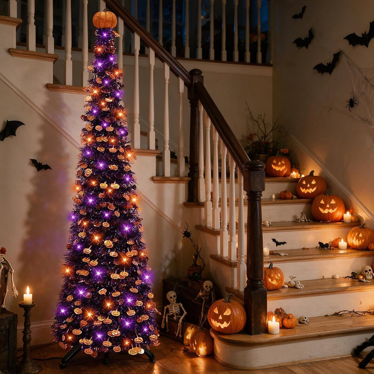 5 Ft Halloween Black Tree Orange & Purple Lights Halloween Decorations