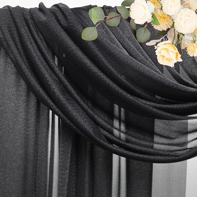 Wokceer Wedding Arch Draping Fabric - 6 Panels, 28.7" x 20FT Black Sheer Drapes for Wedding Ceremony, Birthday Party, Bridal Shower Decoration
