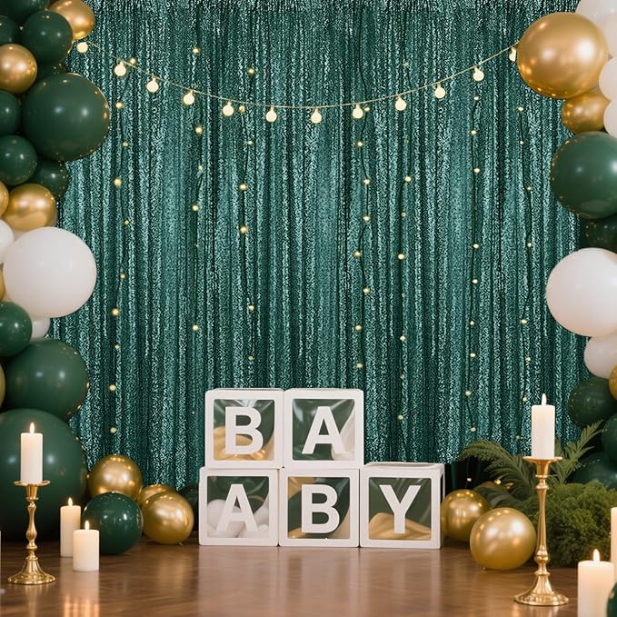 Dark Green Sequin Backdrop Curtain 4 Pieces 2FTx8FT Glitter Photography Backdrop for Party Wedding Birthday Christmas Decorations