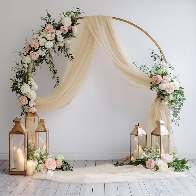 Wedding Arch Draping Fabric 6 Panels 28.7" x 20FT Champagne Sheer Chiffon Backdrop Drapes for Wedding Ceremony Birthday Party Bridal Shower Outdoor Decoration