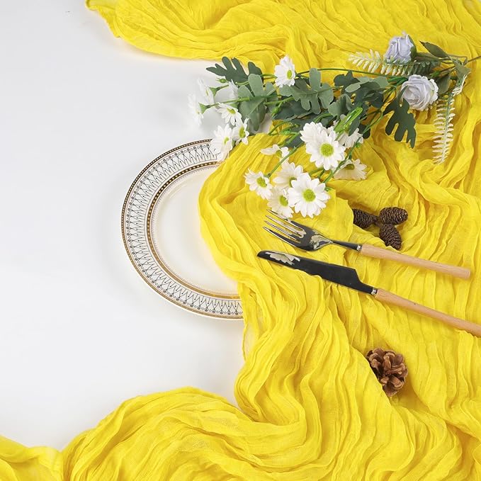 6 Pack Lemon Yellow Fall Table Runner 10ft Boho Gauze Fabric Cheesecloth Thanksgiving Table Runner 35 x 120 Inch Rustic Sheer Runner for Wedding Decor Baby Shower Party Table Centerpiece Decorations