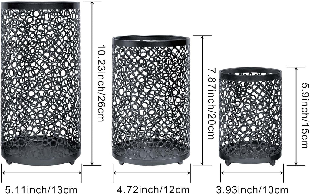 Metal Candle Holders Set of 3, Decorative Tealight Candle Holder Sets, Candlestick for Pillar Vintage Style Perfect for Tabletop Centerpieces (Black, Bubble Pattern)