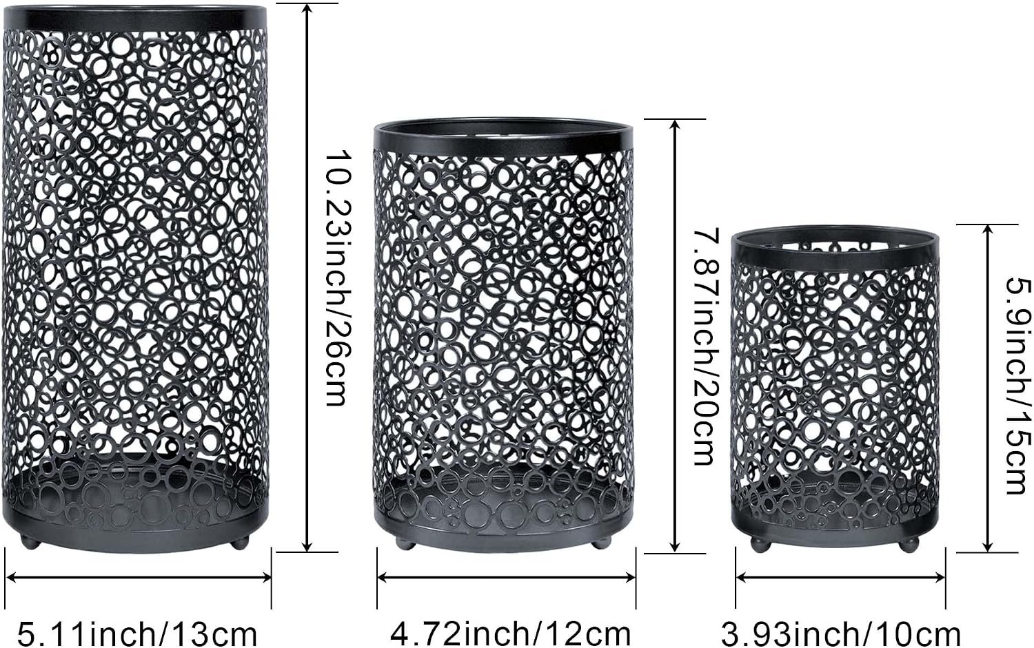 Metal Candle Holders Set of 3, Decorative Tealight Candle Holder Sets, Candlestick for Pillar Vintage Style Perfect for Tabletop Centerpieces (Black, Bubble Pattern)