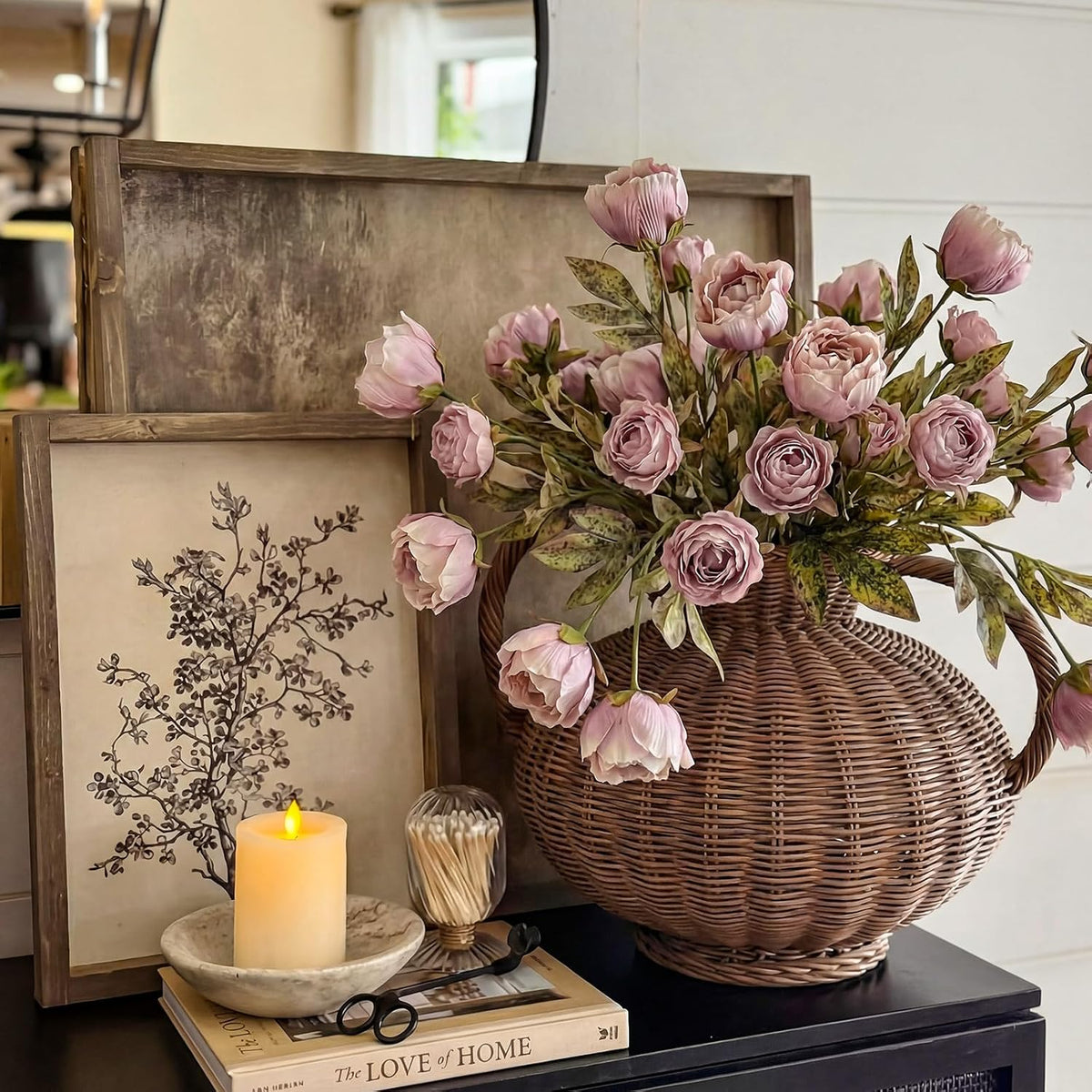 thiccywoov faux silk peony artificial flowers stem for, side view