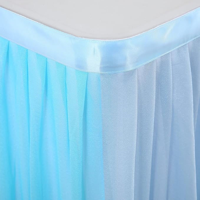 Frozen Theme Party Tulle Table Skirt for Rectangle Tables 6ft Ocean Blue Ruffle Tutu Table Cloth Cover for Winter Wonderland Baby Shark Baby Shower Birthday Party Wedding Decorations