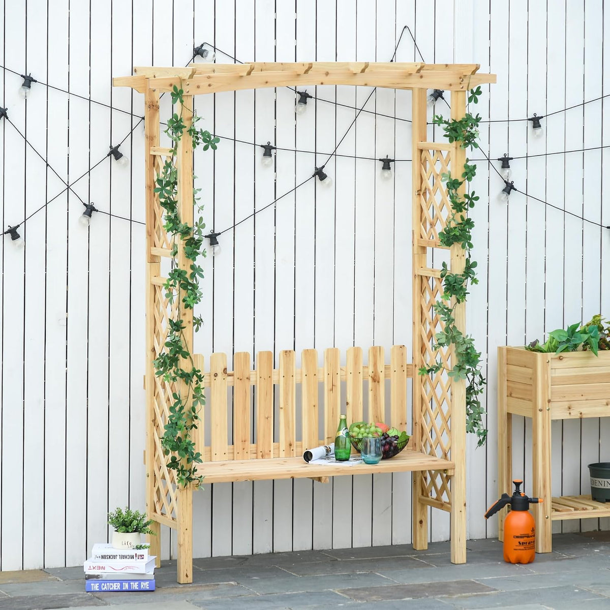 Outsunny Wooden Garden Arbor for Climbing Plants with Bench Natural