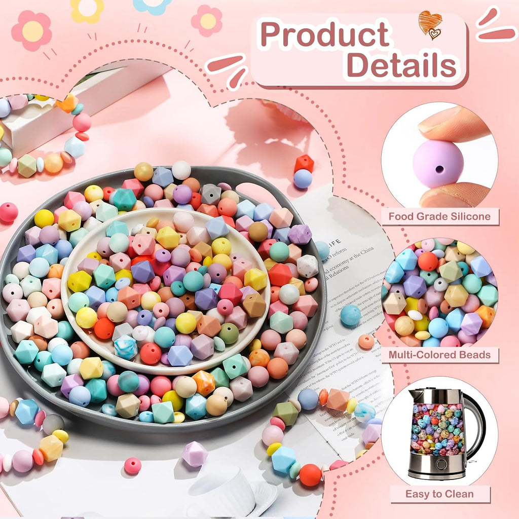 hotop 624 pcs silicone beads, 48 colors for showing dimensions