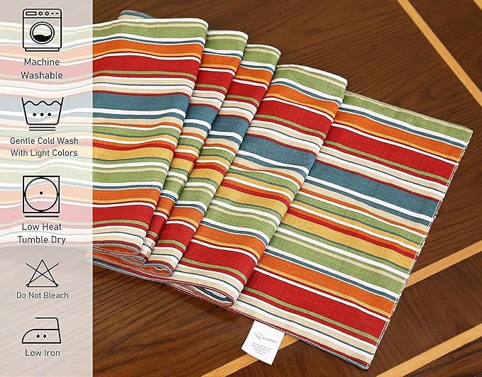 Ruvanti 100% Cotton Table Runner 48 Inches Long, Non-Slip, Stain Resistant, Washable & Reusable Table Runners Perfect for Wedding, Parties, Christmas, Holiday, in-Door use - Multi Stripe