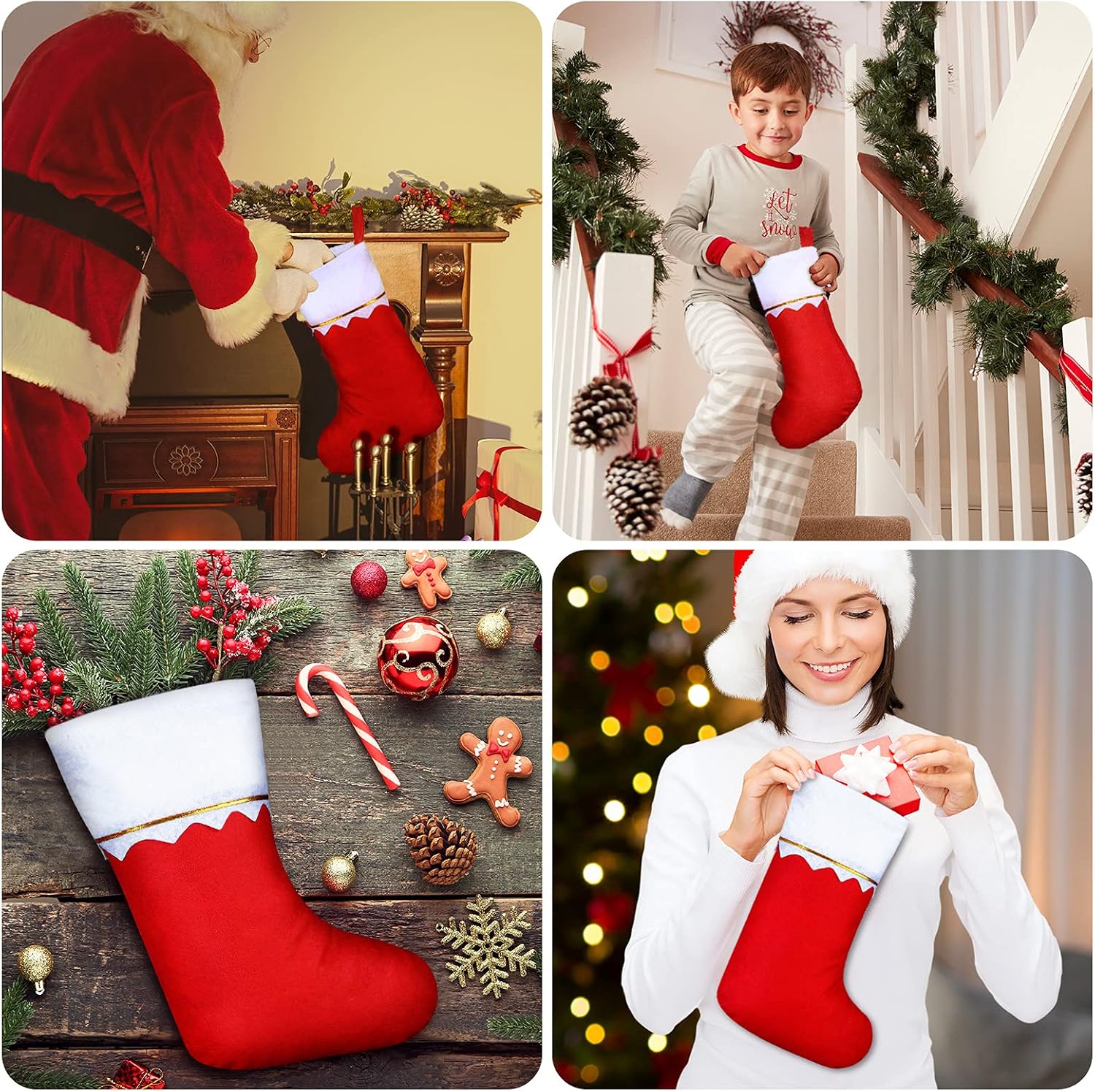 Zubebe 36 Pcs 15 Inch Felt Christmas Stockings Stockings Xmas Decoration Stockings Rustic Christmas Santa Stockings for Christmas Party Favors Home Decor (Red)