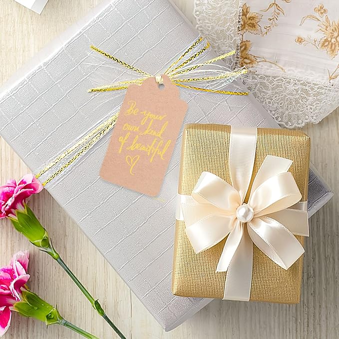 SallyFashion 300pcs Gift Tags with String Attached, 1.7 x 2.8 inch Kraft Paper Hang Tags for Clothes DIY Crafts Wedding Holiday (Brown)