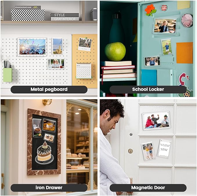 DomeStar 4 x 6 Magnet Picture Frames for Fridge 4 Pack, Acrylic Fridge Magnetic Frames for Photo Postcard Office Home Decor