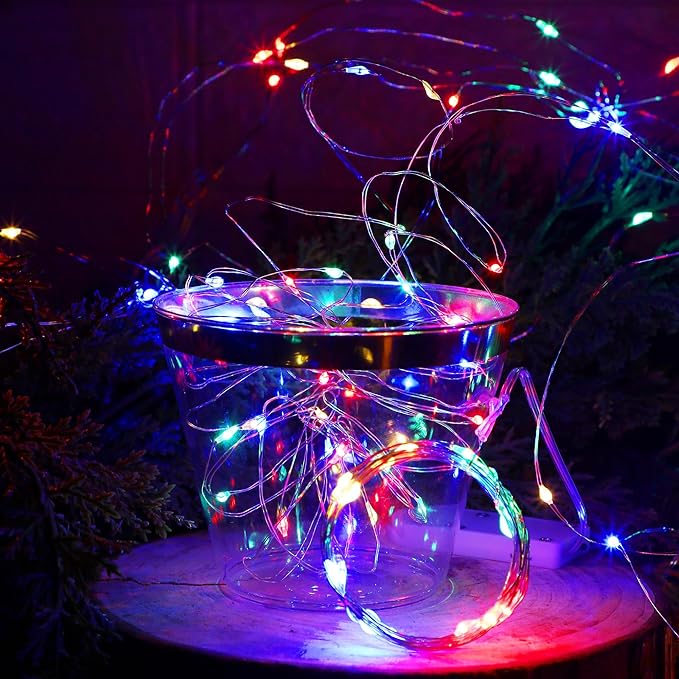 WATERGLIDE 12 Pack Colorful Fairy Lights Battery Operated (Included), 7 ft 20 LED Mini String Lights, Waterproof Silver Wire Firefly Starry Light for DIY Wedding Christmas Party Mason Jars Decor