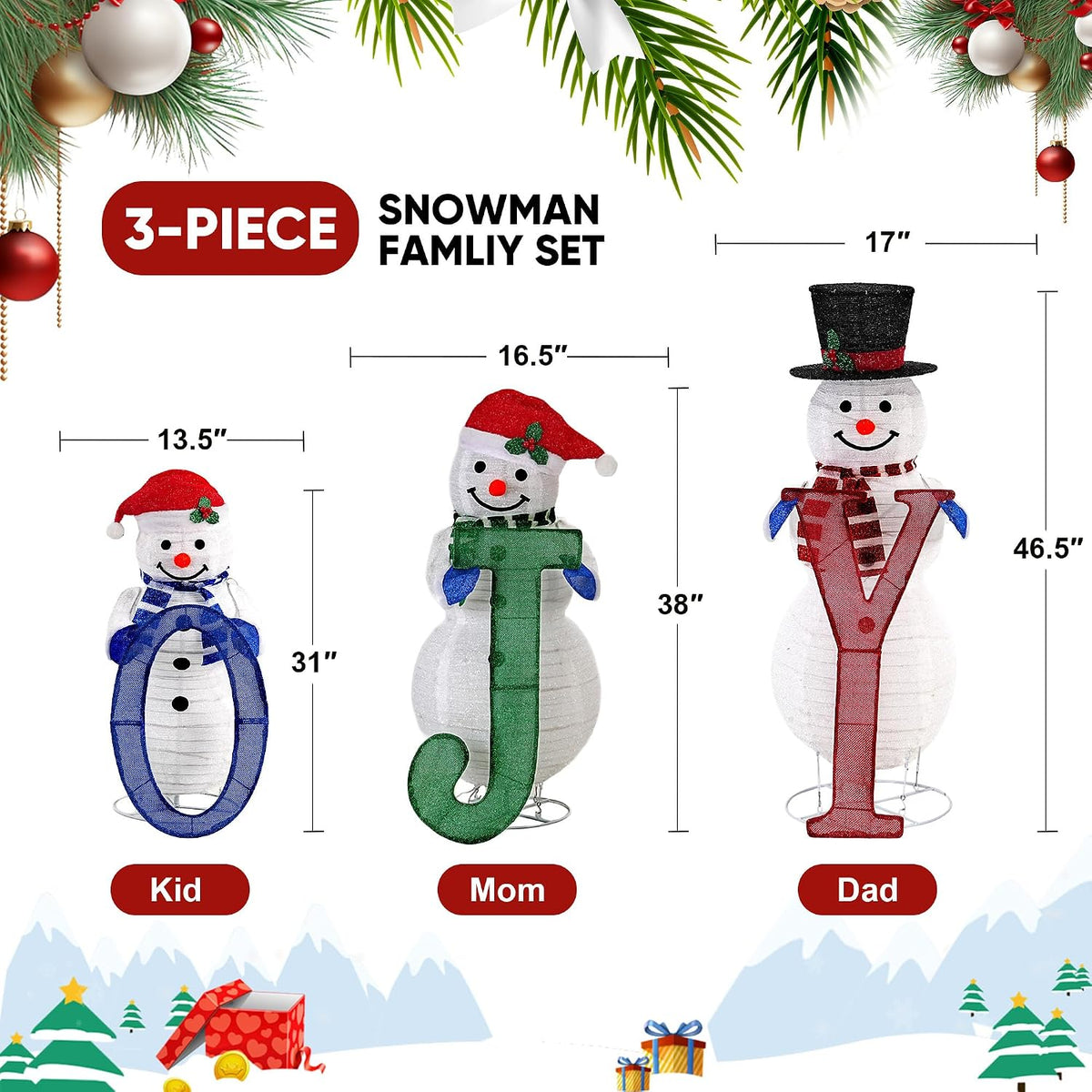 foowin lighted 3 pcs 3d outdoor snowman family shown in use
