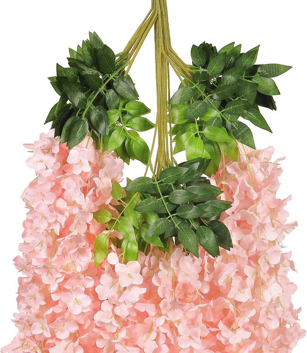 pauwer wisteria hanging flowers, 24pcs artificial wisteria, blush, side view