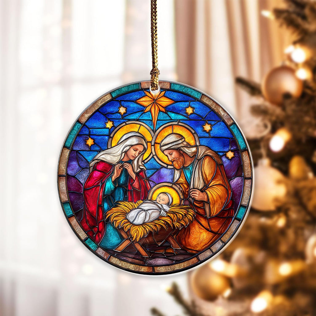 Christmas Nativity Scene Ornament 2025, Holy Family Stained Glass Effect 3.54" Acrylic Ornament, Baby Jesus Ornaments for Christmas Tree Decor - Catholic Religious, Christian Gifts for Women, Friends