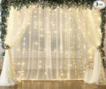 Ivory Tulle Backdrop Curtains with Lights String for Parites Wedding 20×10ft Ivory Sheer Backdrop Curtains for Baby Shower Birthday Party Photo Shoot Background Decorations(4 Panels 5ft×10ft)