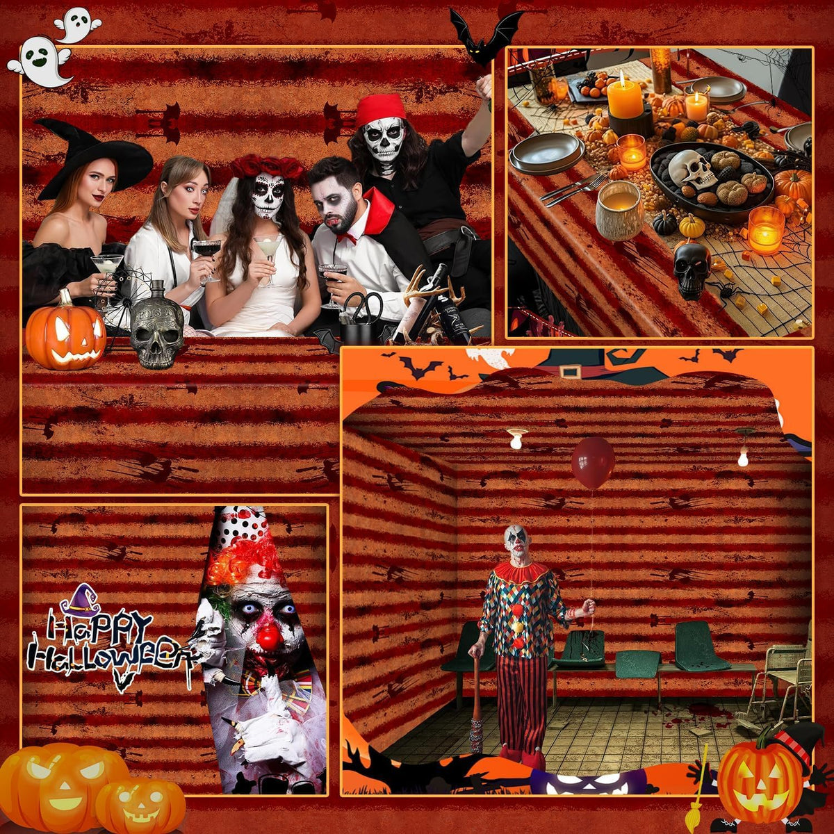 100 Ft Creepy Carnival Tablecloth Roll for Halloween Bloody Circus Tent Backd...