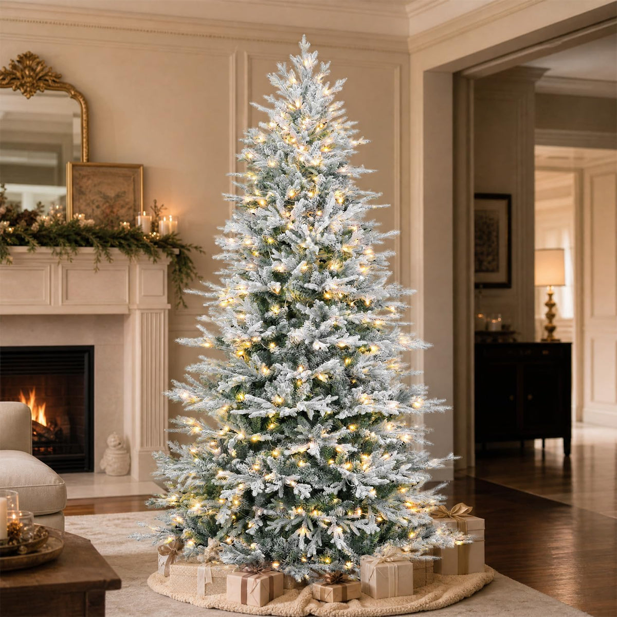7.5FT Prelit Premium Flocked Christmas Tree, 3325 Realistic Tips