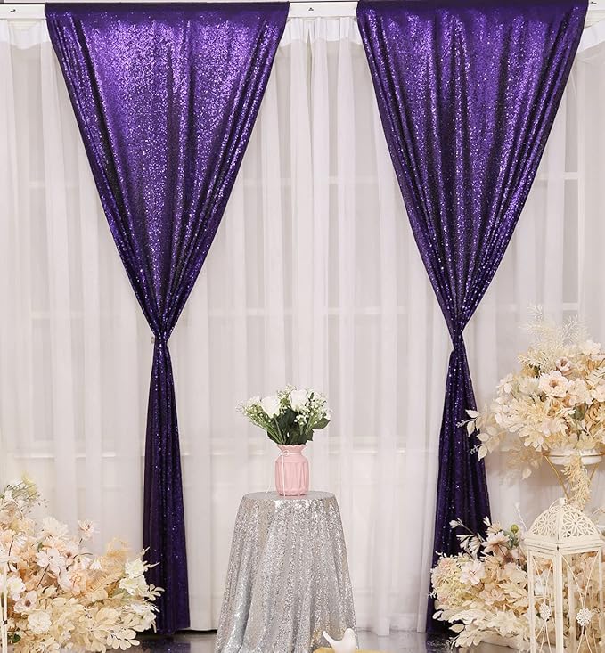 Purple Sequin Backdrop Curtains, 2 Panels Purple Sequin Backdrop, 2FTx8FT Sequin Curtains for Party Wedding Sequence Backdrop