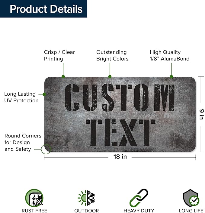 Custom Sign, Custom Street Sign, 11 Font Colors, 13 Font Styles, 4 Hole Options, 22 Sizes, 9x18 Inches, Rust Free DiBound, Fade Resistant, Made in USA by My Sign Center (Grunge Metal)