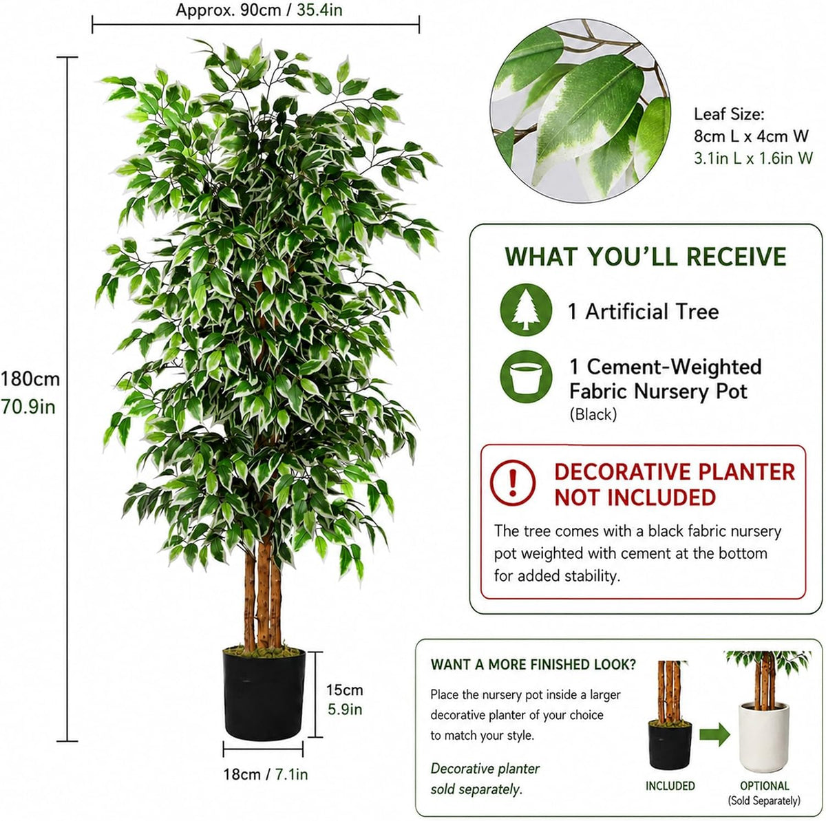 gtidea 6ft artificial ficus tree with real wood shown in use