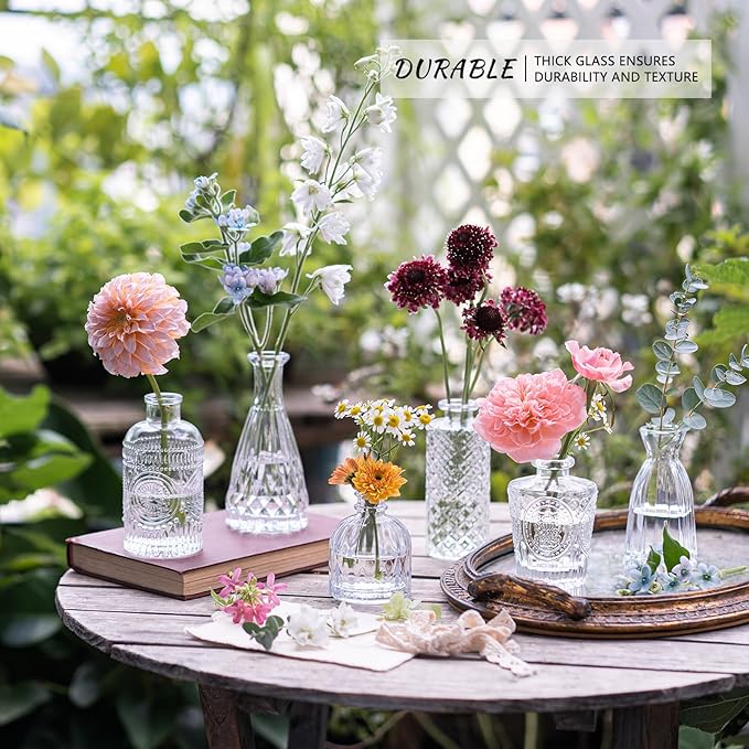 12pcs Glass Bud Vase Set, Small Clear Flower Vases for Centerpieces in Bulk, Mini Vintage Vase for Wedding, Home,Table Decoration