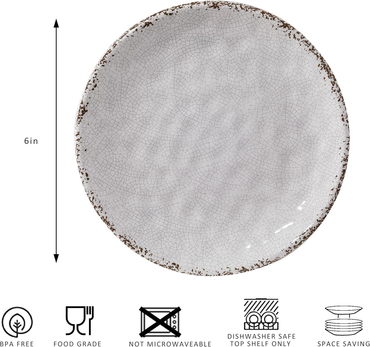 Farmhouse Melamine 6 Inch Appetizer plate, Small Serving Dinnerware/Snack/Par...