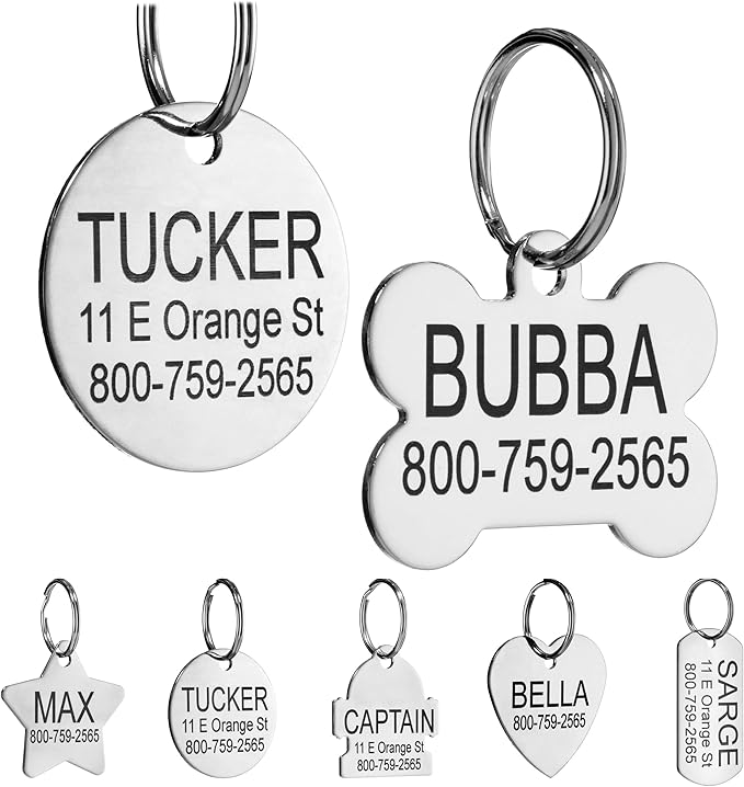 Providence Engraving Custom Engraved Stainless Steel Pet ID Tags - Personalized Front and Back Identification, for Large or Small Cats and Dogs, Round, Regular