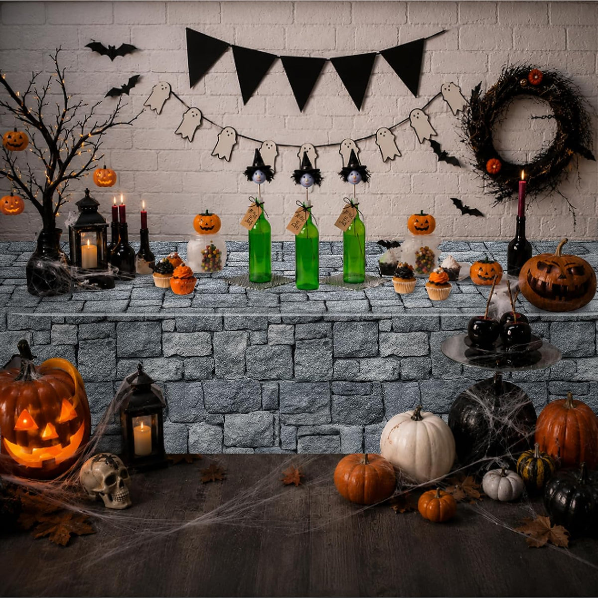 200 FT x 54 Inch Stone Wall Plastic Tablecloth Roll, Stone Wall Backdrop