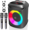 AIMAX Karaoke Machine with Bluetooth and Two Wireless Microphones, Portable Speaker for Home & Outdoor Parties, 7-Hour Battery Life, Mic/AUX/USB/TF Support, Perfect for Kids & Adults Singing