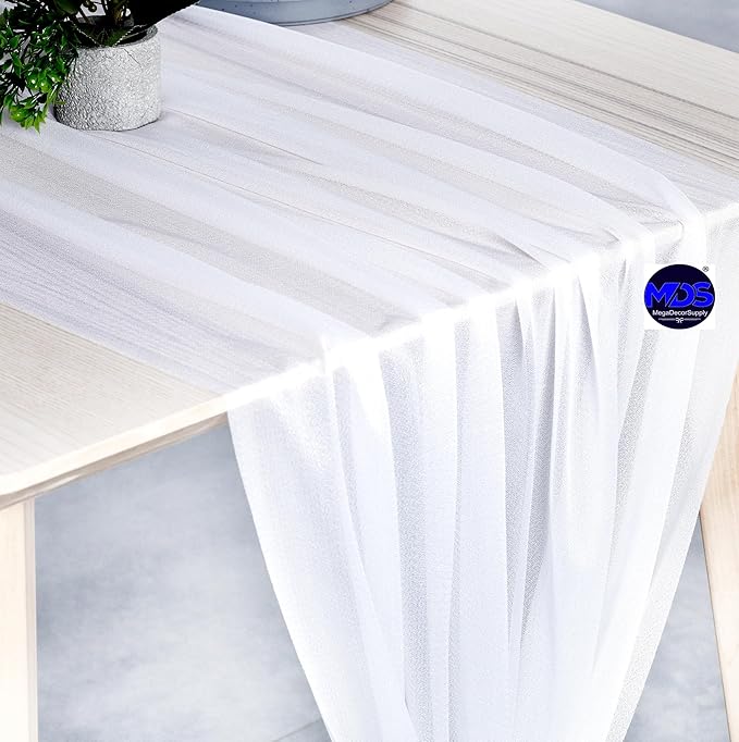 MDS 2 Pack 14ft Chiffon Table Runner 29 x 170 Inches Sheer Wedding Runner Romantic Rustic Table Runner for Wedding Decorations, Birthday Parties, Bridal Shower Party Arch Decor - White