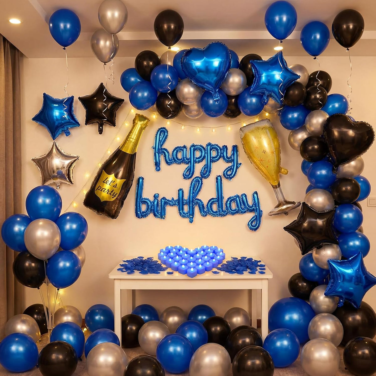 Realspring 175 Pcs Blue Happy Birthday Balloon Decorations for Men Women