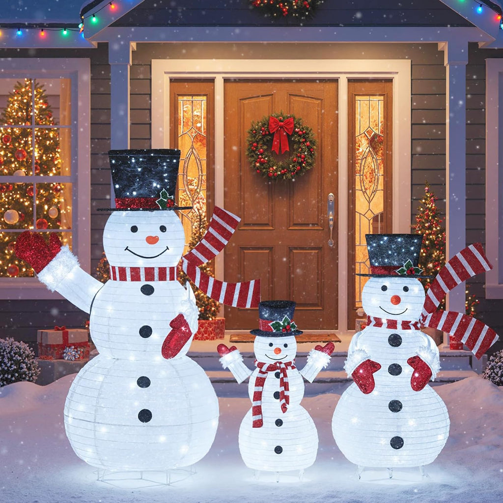 tangkula 3-piece christmas lighted 3d snowman family, 4.1 shown in use