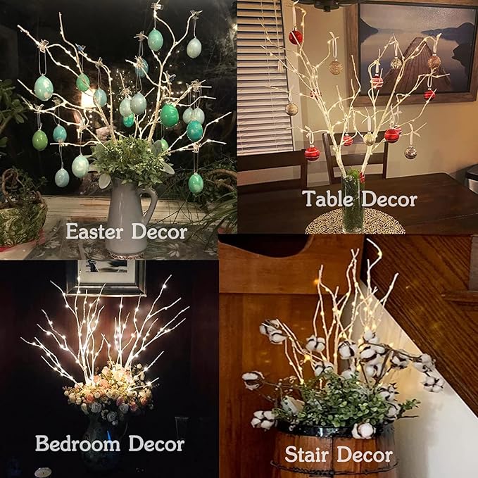 BAOLITVINE Lighted Birch Branches with Timer 70 Fairy Lights 18IN, Twig Lights for Indoor Outdoor Home Christmas Wedding Vase Decorations