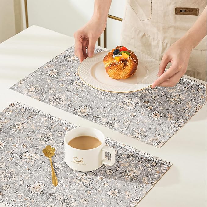Snycler Table Runner Boho Table Runners Vintage Elegant Farmhouse Table Center Linen Decor for Home Dining Party Entrance (12x18 Inch ,Set of 4) Gray
